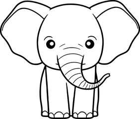 Elephant vector illustration. Black and white outline Elephant coloring book or page for children