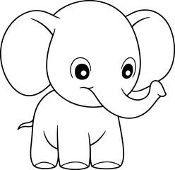 Elephant vector illustration. Black and white outline Elephant coloring book or page for children