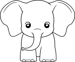 Elephant vector illustration. Black and white outline Elephant coloring book or page for children