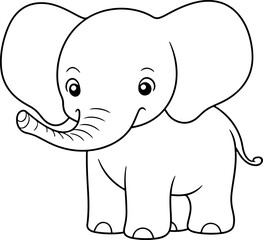 Elephant vector illustration. Black and white outline Elephant coloring book or page for children
