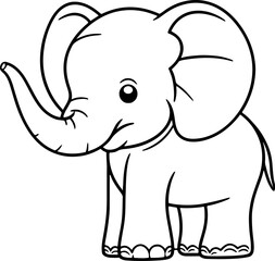Elephant vector illustration. Black and white outline Elephant coloring book or page for children