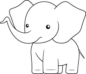 Elephant vector illustration. Black and white outline Elephant coloring book or page for children
