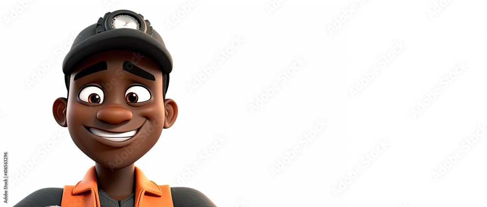 Poster black man mechanic isolated white background good looking with copyspace generative ai