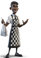 Black Male Maid Isolated White Background Charming With Copyspace Generative AI
