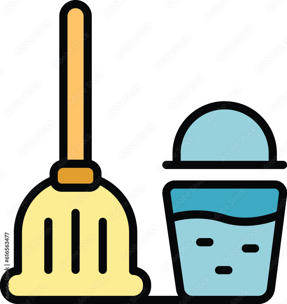 Poster cleaning mop bucket icon. outline cleaning mop bucket vector icon for web design isolated on white b