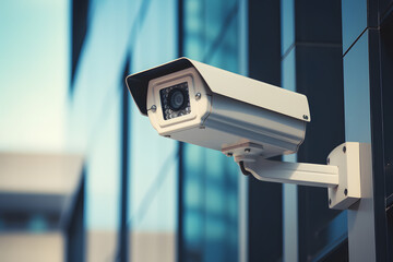 Fototapeta na wymiar Modern Building Surveillance Camera - Generative AI