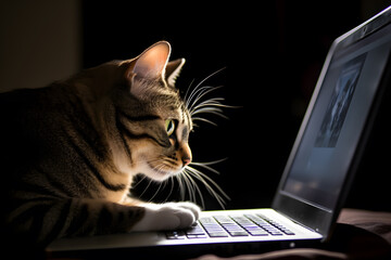 Adorable Cat Fixated on Laptop Screen - Generative AI