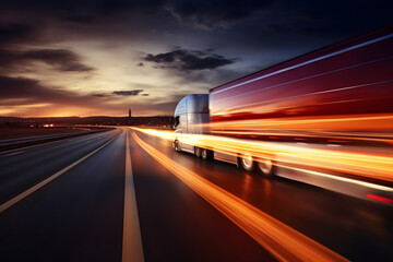 Obraz na płótnie Canvas Transporting Goods on a Night Highway - Generative AI
