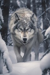 a wolf walking in the snow