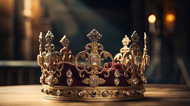 a gold crown with diamonds on a table