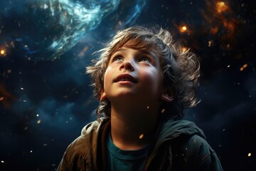 a child looking up at the sky