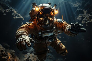 an astronaut in space with lights on his head