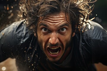 a man with wet hair screaming