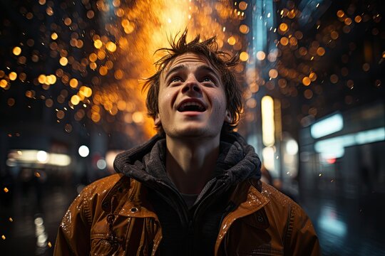 a man looking up at the sky