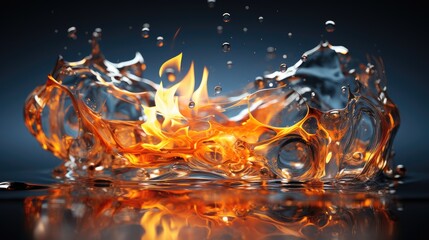a fire on water with water drops