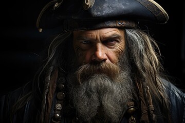Fototapeta premium a man with a beard and mustache wearing a pirate hat