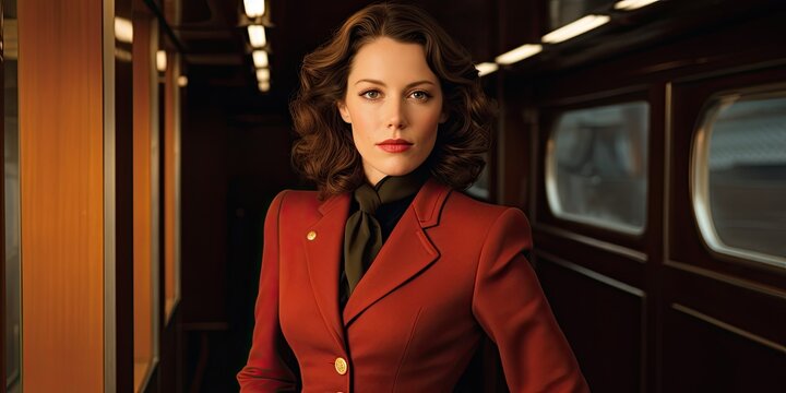 a woman in a red suit