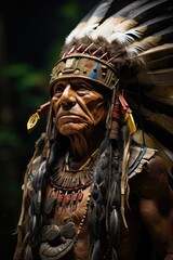 Obraz premium a statue of a man wearing a feather headdress