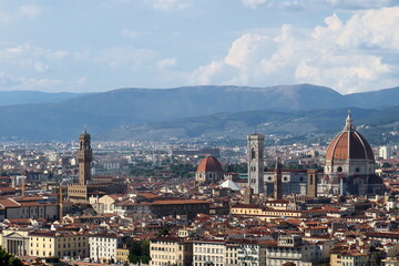 Fototapeta na wymiar Skyline of the historic center of Florence with the duomo and Bunelleschi's Cupola, Giotto's campanile and Palazzo Vecchio, Tuscany, Italy