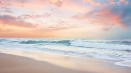 Fototapeta na wymiar Sea sand sky concept, sunset colors clouds. Inspirational nature landscape, beautiful colors, wonderful scenery of tropical beach. Beach sunset, summer vacation.