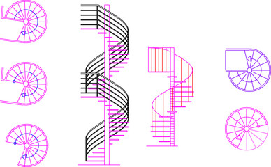 Vector illustration sketch of simple spiral staircase technical design detail 