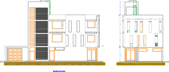 Vector sketch illustration of three storey shop house design for simple family