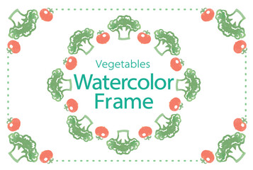 おしゃれな野菜の水彩風イラスト。フレームを使ったデザイン・テンプレート。ベクター素材だからデザインに使いやすい。