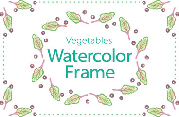 おしゃれな野菜の水彩風イラスト。フレームを使ったデザイン・テンプレート。ベクター素材だからデザインに使いやすい。
