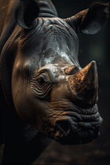 Obraz premium Portrait of Rhinoceros Dramatic and Cinematic Lighting Photography, Generative AI