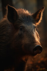 Portrait of Wild Boar Dramatic and Cinematic Lighting Photography, Generative AI