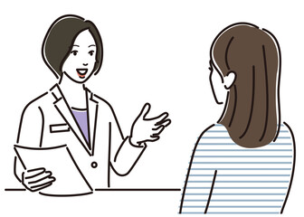 診察をする薬剤師の女性