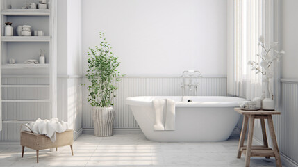 Naklejka na ściany i meble White cozy bathroom interior, farmhouse style p3