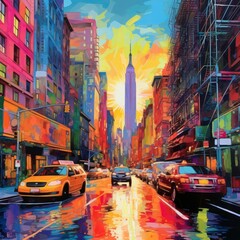 vibrant color city illustration