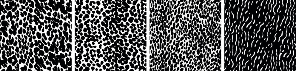Leopard Animal Print Pattern Spots Black And White Wild Jungle Cheetah Vector Set Collection