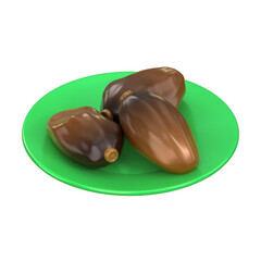 3D illustration of dates or korma fruit on a green plate