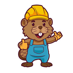 Beaver Handyman Cartoon Mascot Thumb up