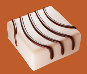 Chocolate covered square cake. 3d illustration. Isolated on background. Clipping path.