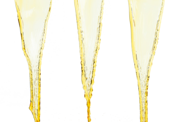 Orange, lemon juice or oil lubricant splash, liquid gold yellow drink drops. Fruit beverage water elements in line form . Fresh splashing and flowing jets, white background isolated freeze motion