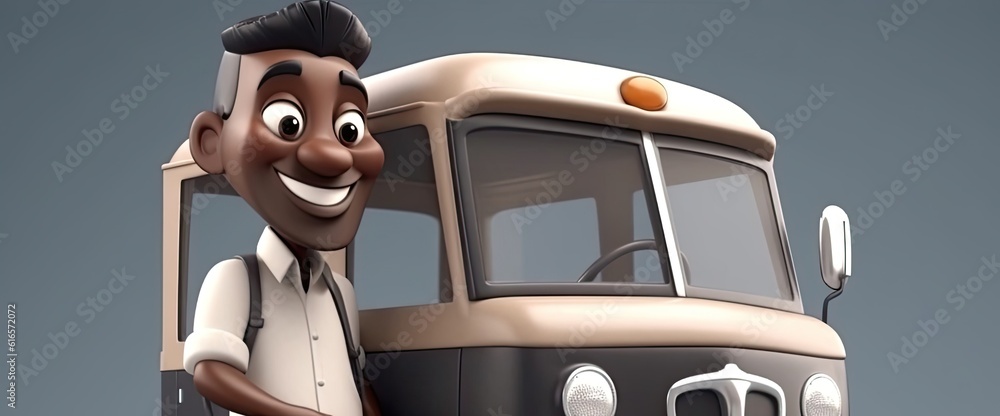 Poster black man bus driver handsome background with copyspace generative ai
