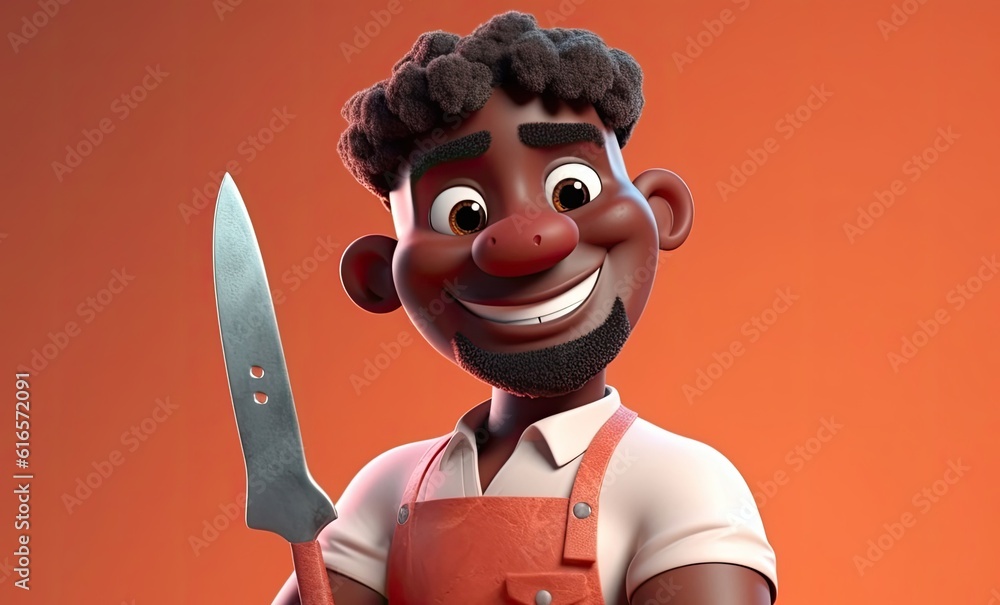 Poster black man butcher good looking backdrop with copy space generative ai