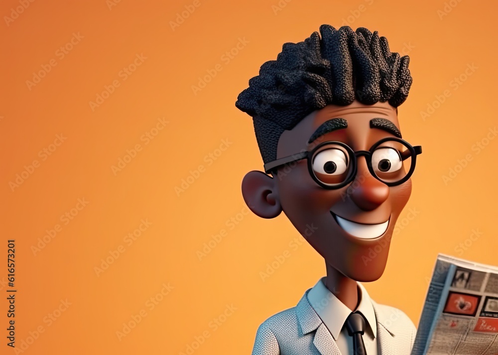 Poster black man journalist handsome background with copy space generative ai