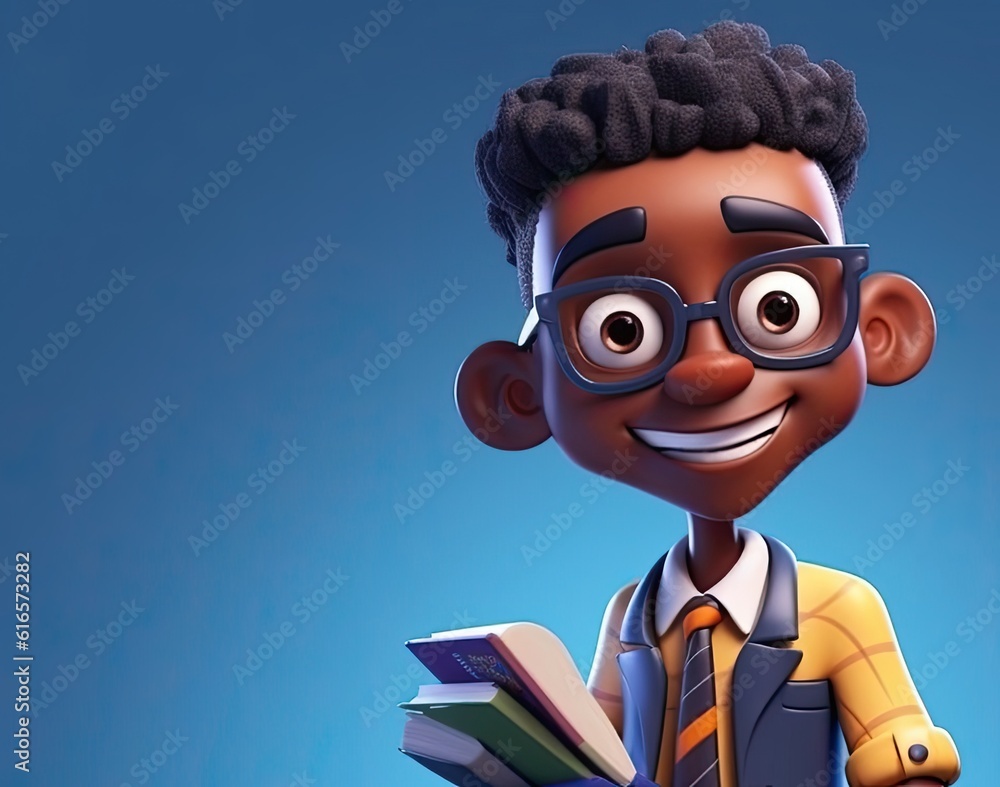 Poster black man librarian good looking backdrop with copyspace generative ai