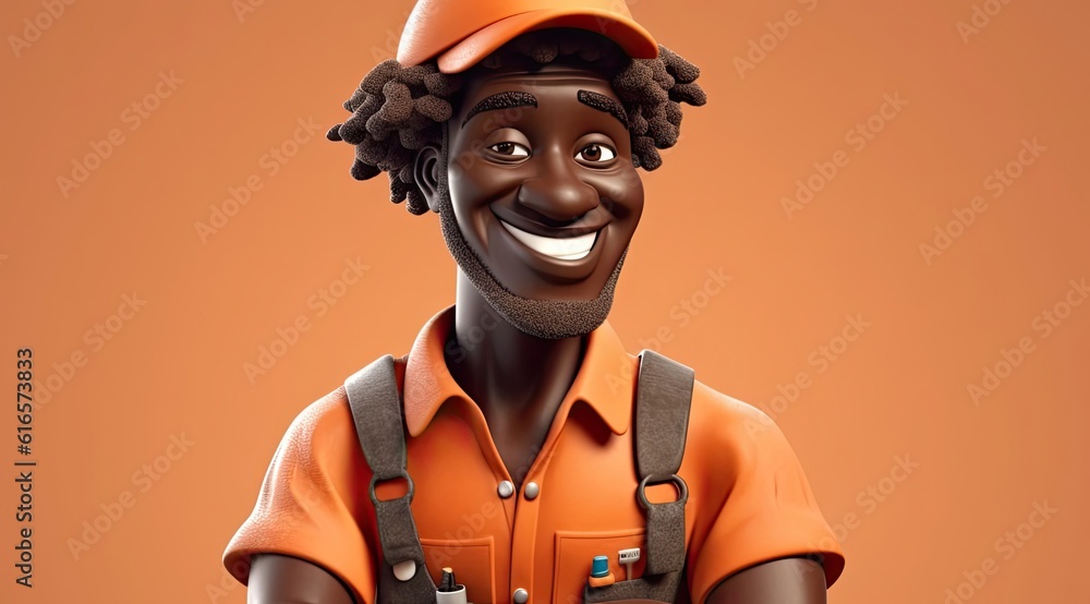 Poster black man plumber good looking background with copy space generative ai