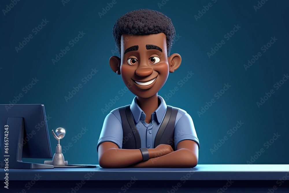 Poster black man receptionist handsome background with copyspace generative ai