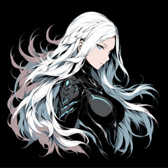 Sketch of a portrait of a woman in anime style. Stylish abstract portrait. Created for t shirt design. Abstract lines on background. Anime style game avatar. Isolated on back background.
