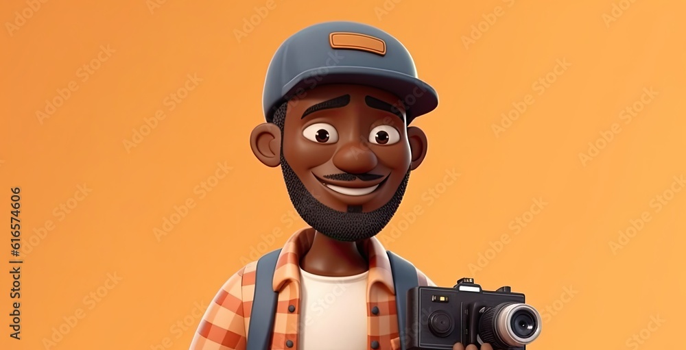 Poster black man vlogger charming backdrop with copy space generative ai