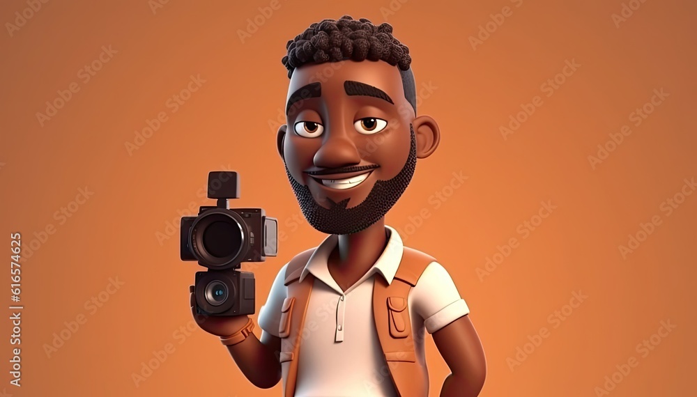 Poster black man vlogger good looking backdrop with copy space generative ai