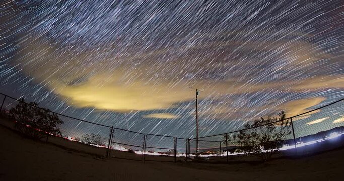 Star Trails Night Sky Fence Yard Timelapse Clouds