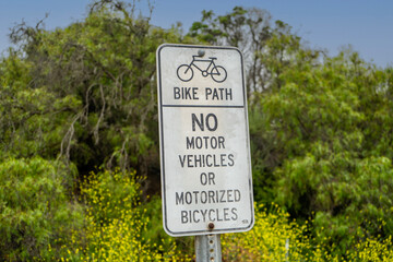 Bike path no motor vehicles sign
