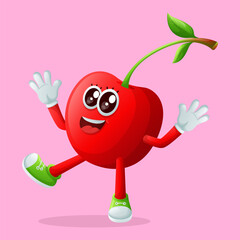 Cute cherry character smiling with a happy expression